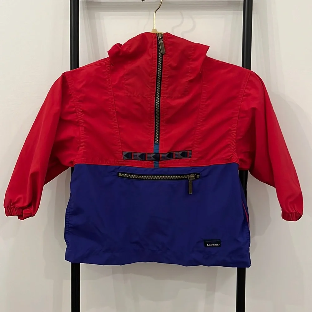 Vintage LL Bean Anorak Color Block Jacket Made in USA Nylon Kids Size XXS